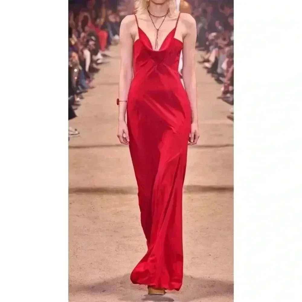 NWT ISABEL MARANT ETOILE Runway Kapri Red Maxi Crepe Dress Size 36/4